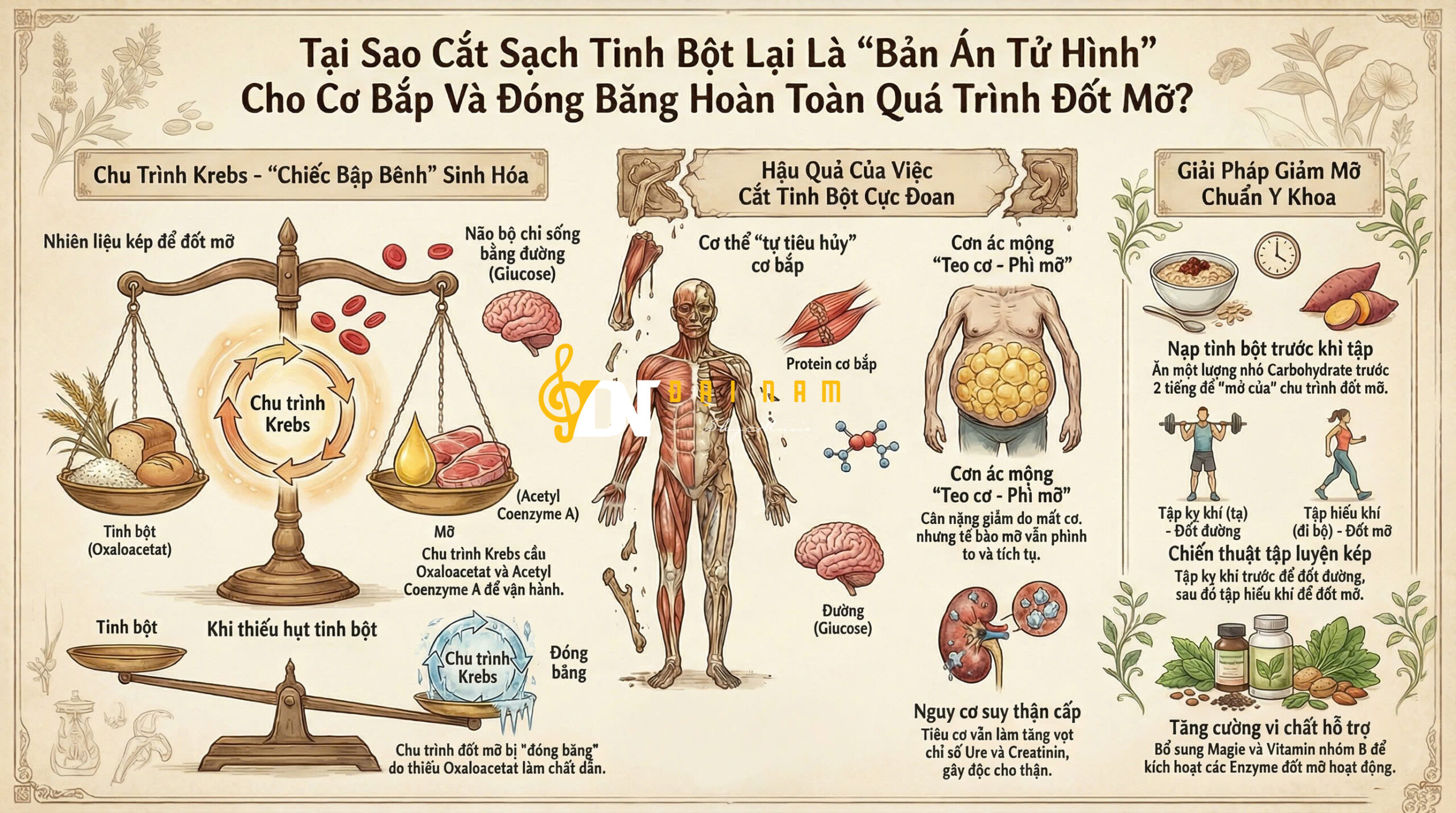 Tại Sao Cắt Sạch Tinh Bột Lại Là “Bản Án Tử Hình” Cho Cơ Bắp Và Đóng Băng Hoàn Toàn Quá Trình Đốt Mỡ?