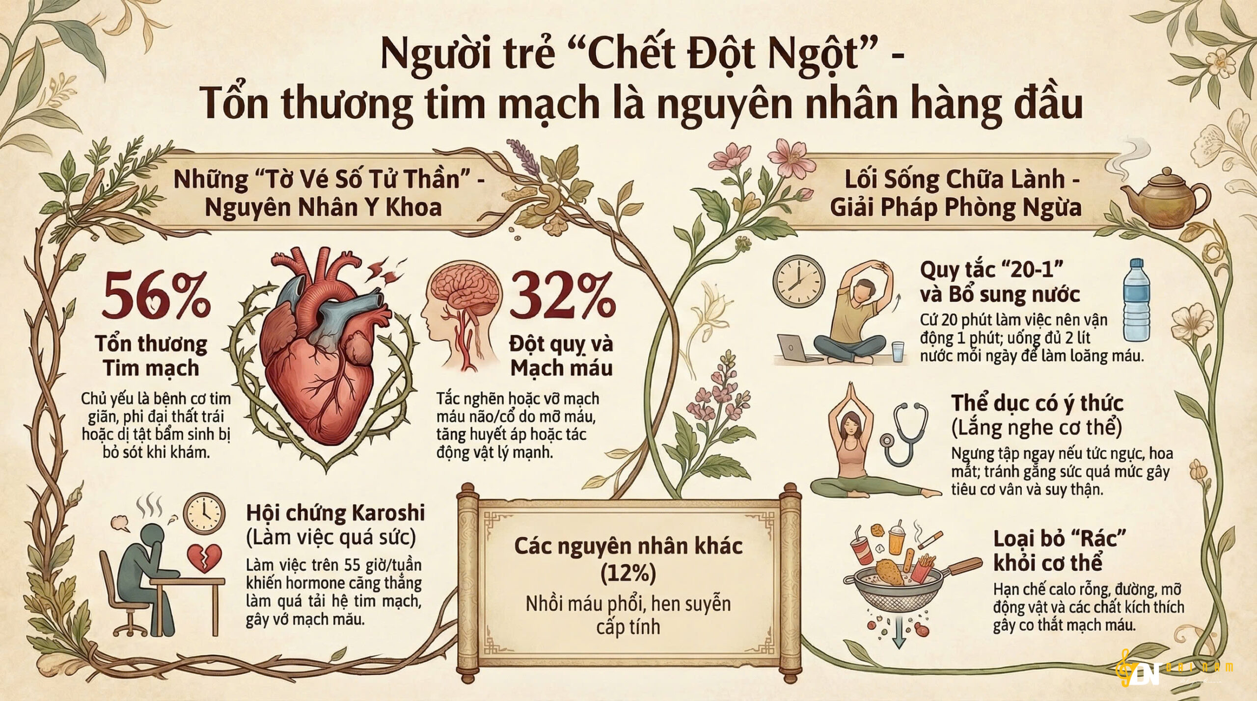 Người trẻ “Chết Đột Ngột” – Tổn thương tim mạch là nguyên nhân hàng đầu (chiếm 56%)