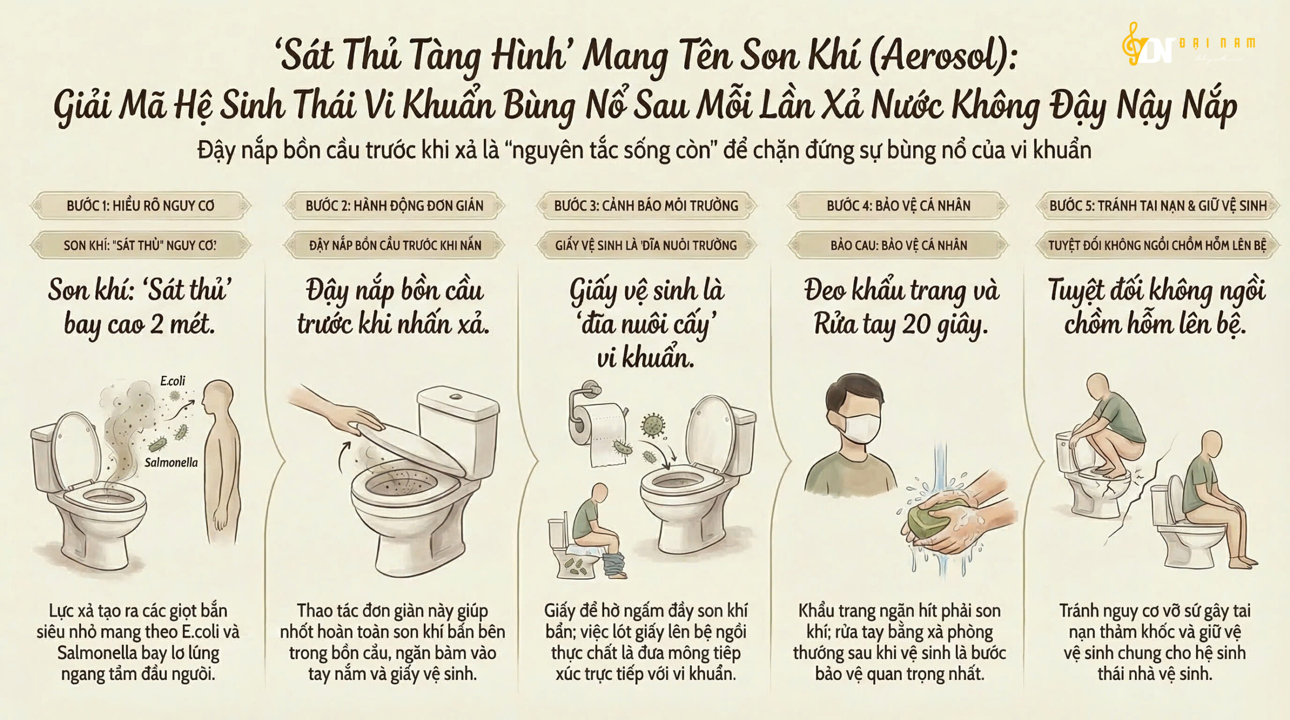 “Sát Thủ Tàng Hình” Mang Tên Son Khí (Aerosol): Giải Mã Hệ Sinh Thái Vi Khuẩn Bùng Nổ Sau Mỗi Lần Xả Nước Không Đậy Nắp