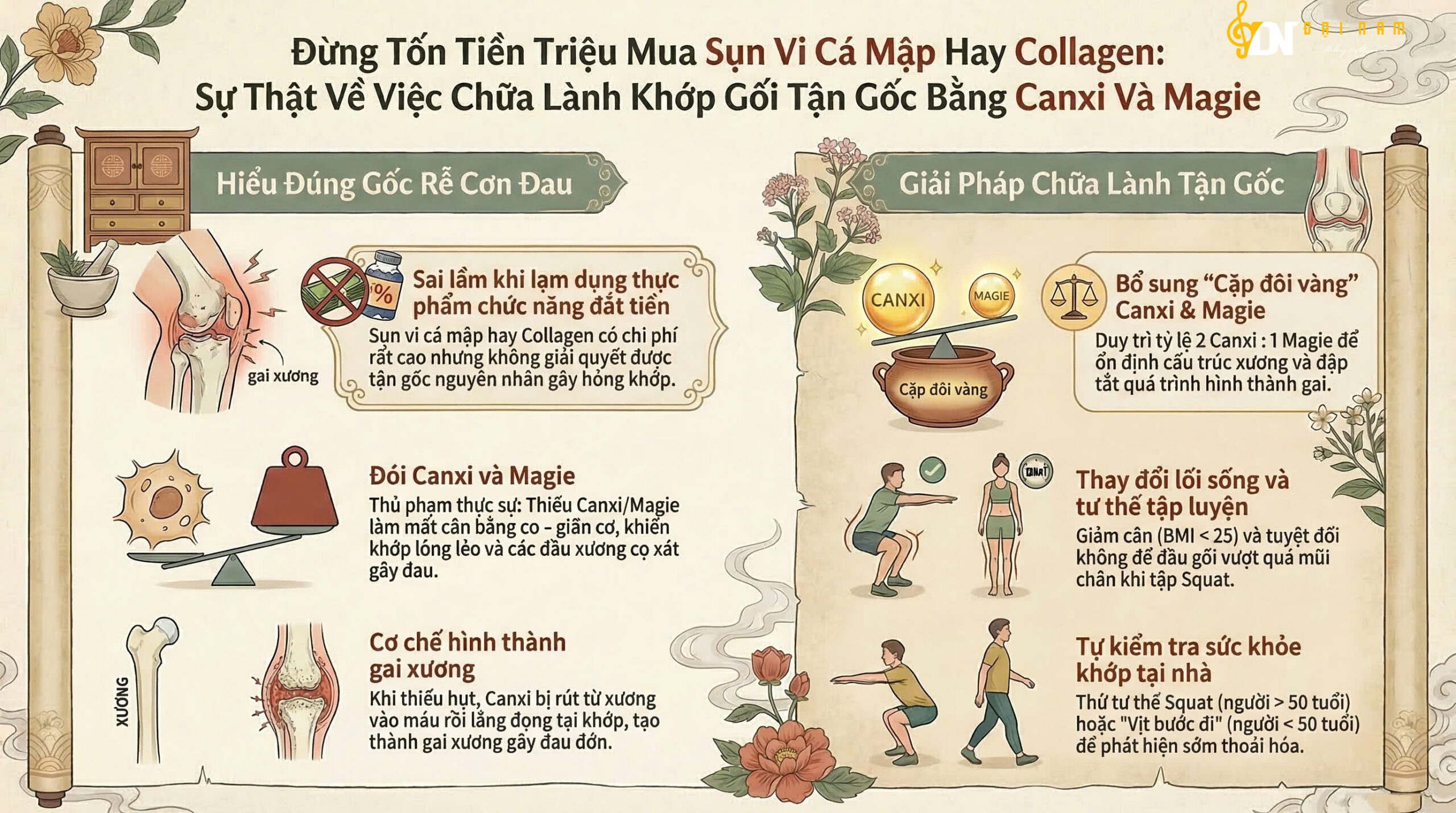Đừng Tốn Tiền Triệu Mua Sụn Vi Cá Mập Hay Collagen: Sự Thật Về Việc Chữa Lành Khớp Gối Tận Gốc Bằng Canxi Và Magie
