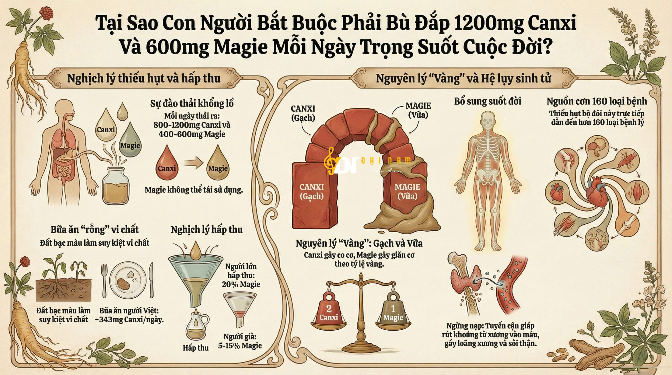 Tại Sao Con Người Bắt Buộc Phải Bù Đắp 1200mg Canxi Và 600mg Magie Mỗi Ngày Trọng Suốt Cuộc Đời?