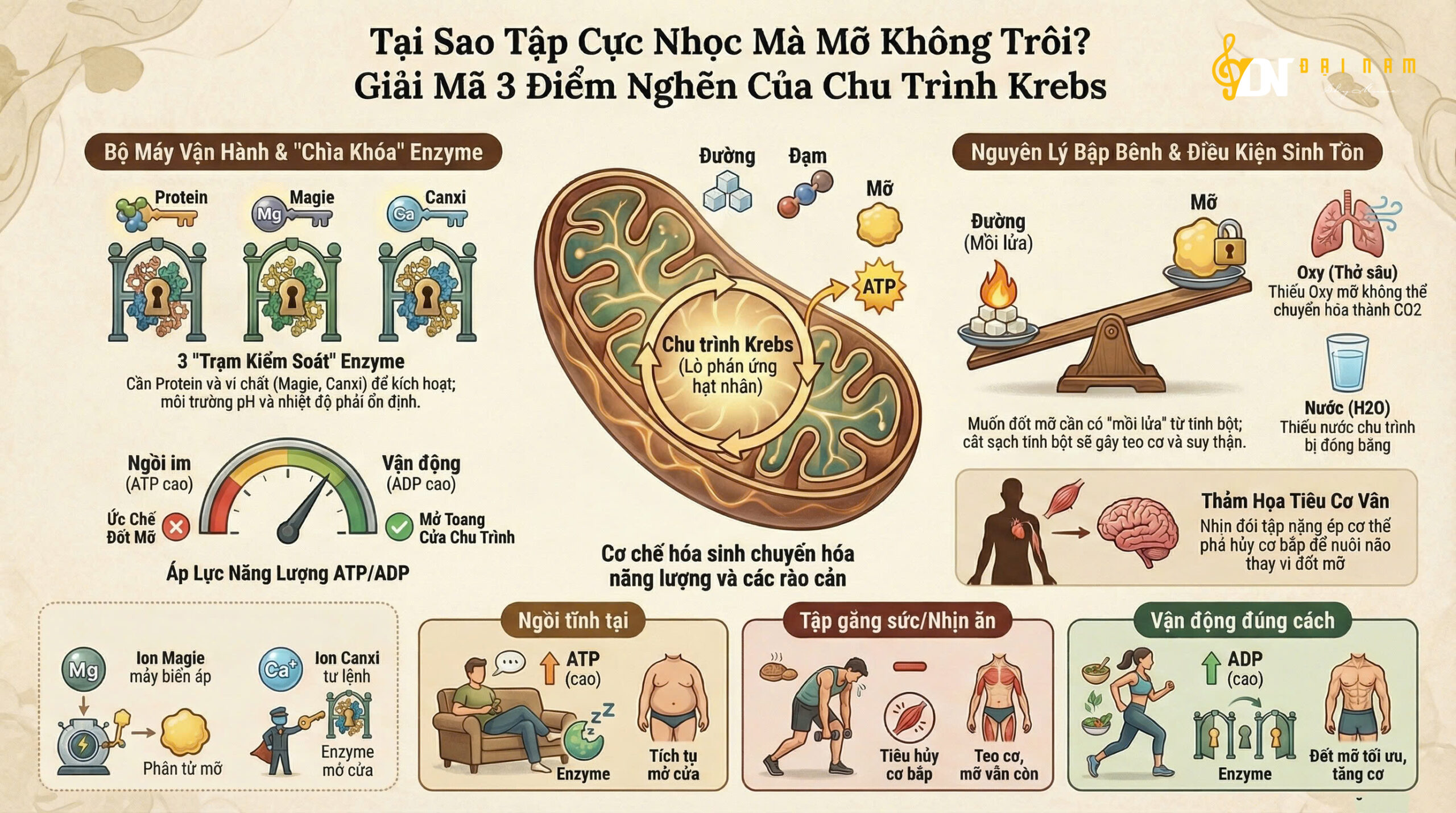 Tại Sao Tập Cực Nhọc Mà Mỡ Không Trôi? Giải Mã 3 Điểm Nghẽn Của Chu Trình Krebs