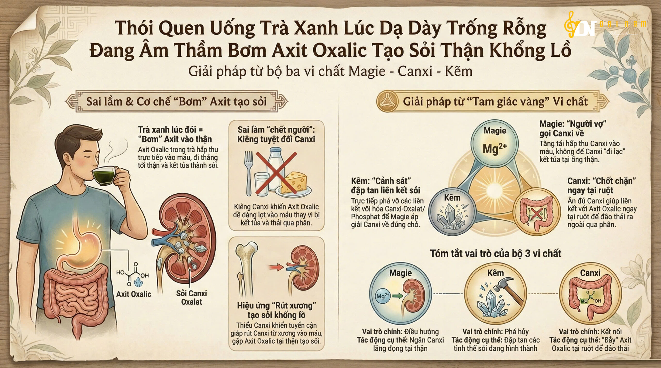 Thói Quen Uống Trà Xanh Lúc Dạ Dày Trống Rỗng Đang Âm Thầm Bơm Axit Oxalic Tạo Sỏi Thận Khổng Lồ