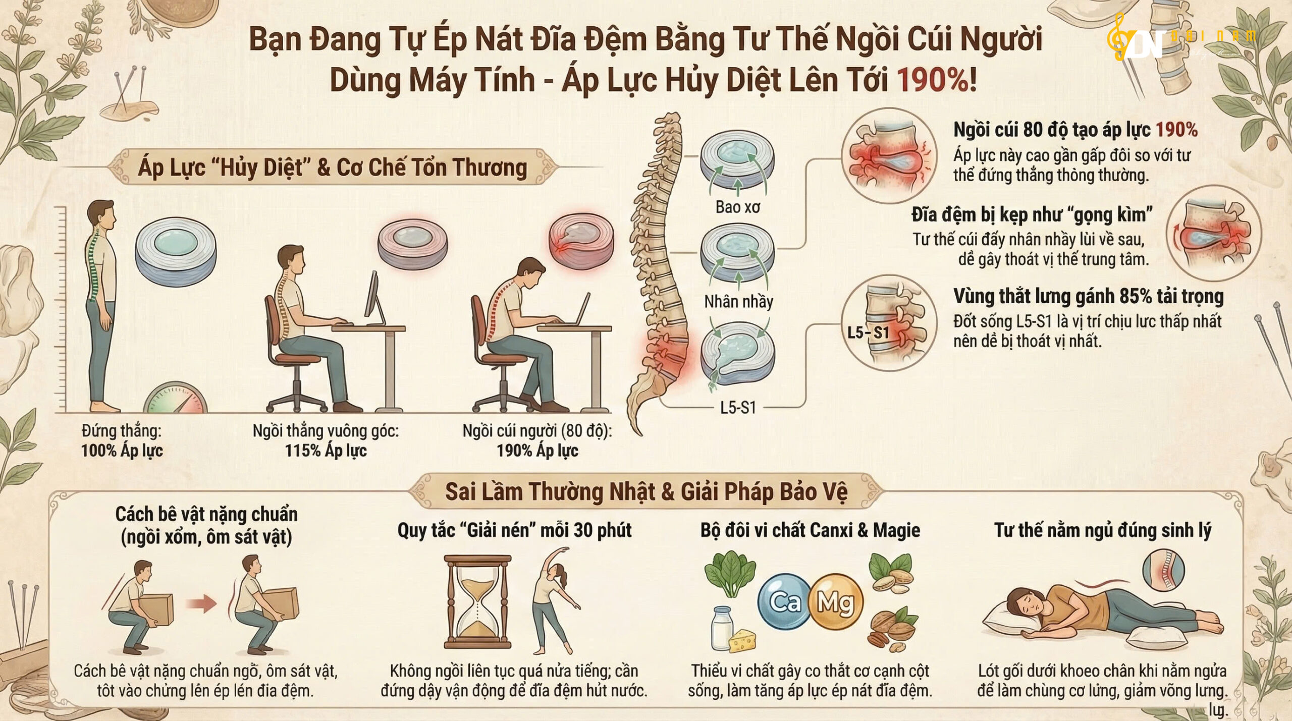 Bạn Đang Tự Ép Nát Đĩa Đệm Bằng Tư Thế Ngồi Cúi Người Dùng Máy Tính – Áp Lực Hủy Diệt Lên Tới 190%!