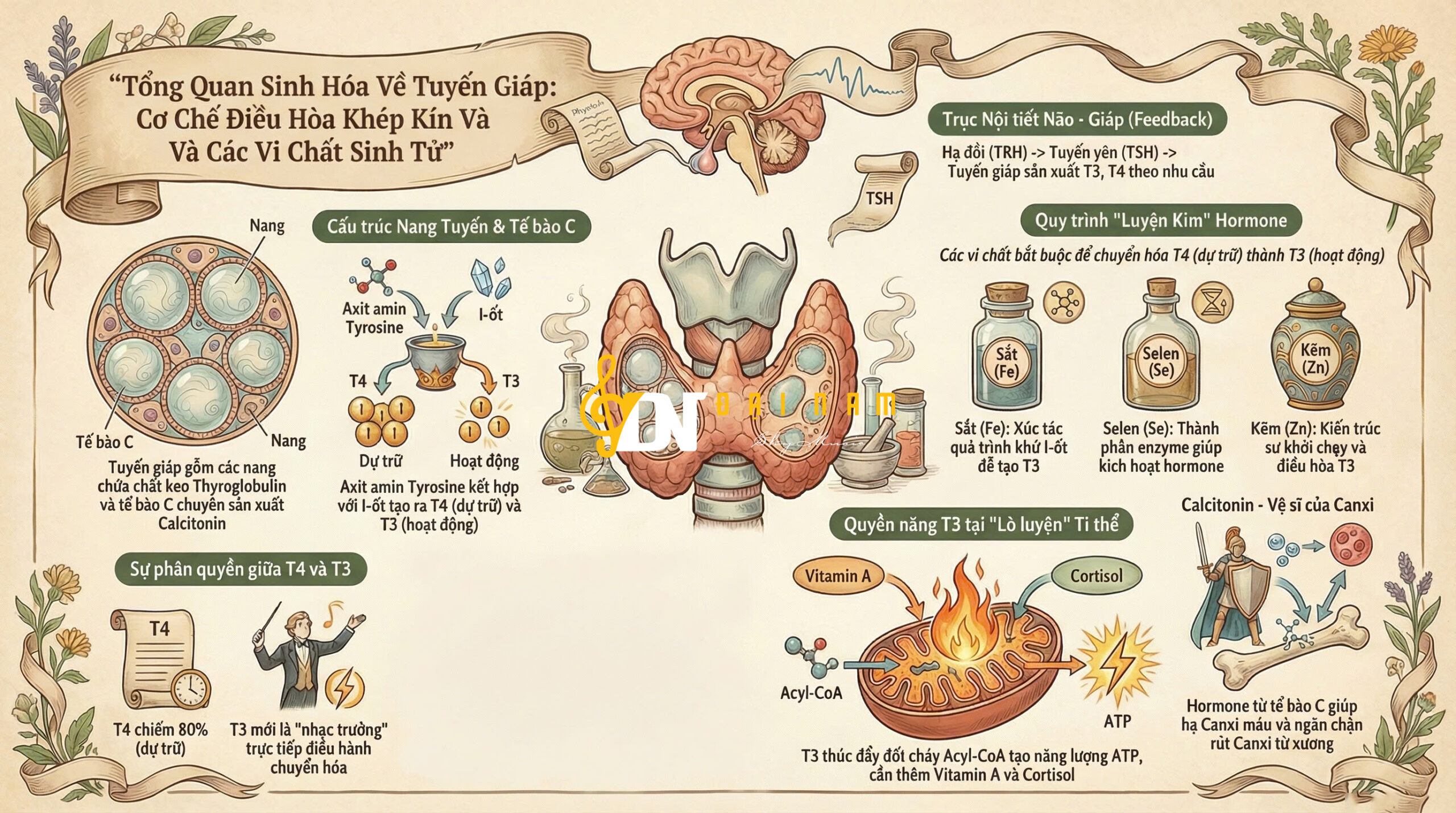 Tổng Quan Sinh Hóa Về Tuyến Giáp: Cơ Chế Điều Hòa Khép Kín Và Các Vi Chất Sinh Tử