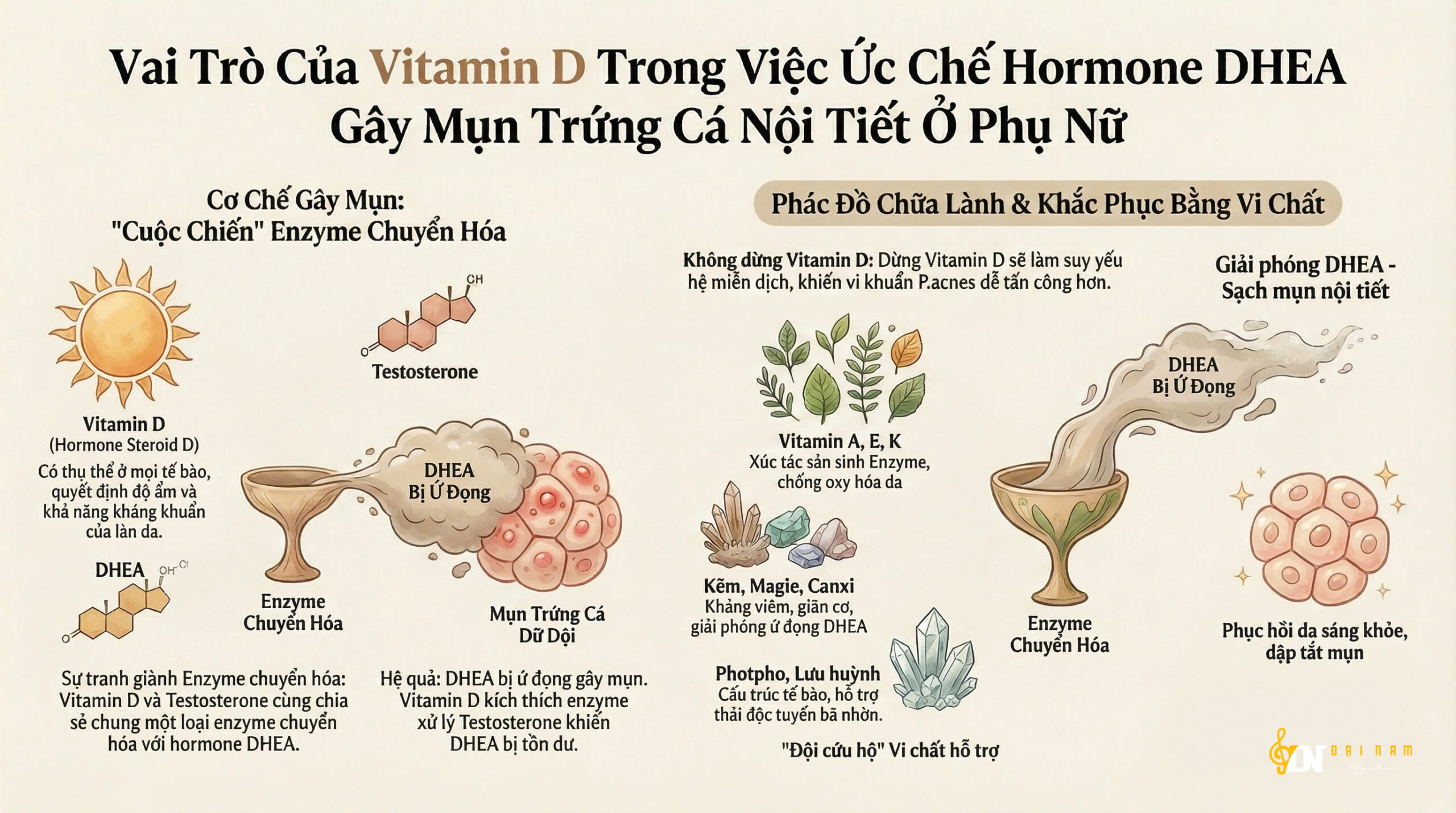 Vai Trò Của Vitamin D Trong Việc Ức Chế Hormone DHEA Gây Mụn Trứng Cá Nội Tiết Ở Phụ Nữ